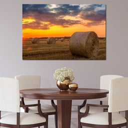 Hay Bales Sunset - NicheCanvas