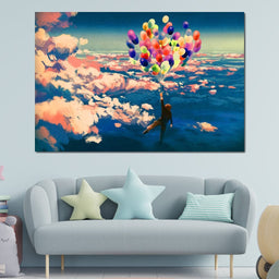 Flying with Colorful Balloons - NicheCanvas