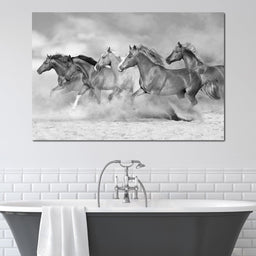 Black & White Horses Heard - NicheCanvas
