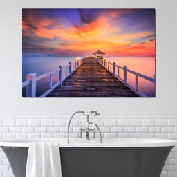 Celebrated Pier Pink Sunset - NicheCanvas