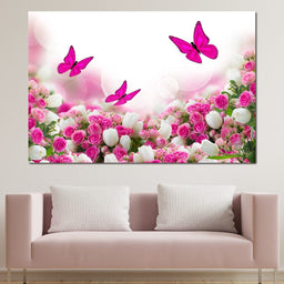 Pink Roses & Butterflies - NicheCanvas