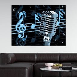 Vintage Microphone & Blue Notes - NicheCanvas