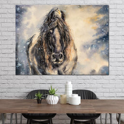 Black Horse in Winter - NicheCanvas