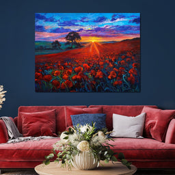 Sunset Over the Poppy Fields - NicheCanvas