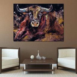 Brown Bull Charge - NicheCanvas