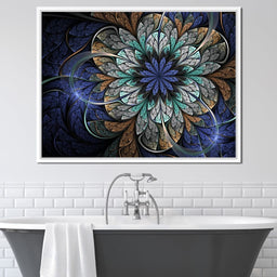 Blue and Gold Fractal Flower - NicheCanvas
