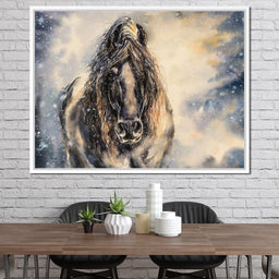 Black Horse in Winter - NicheCanvas