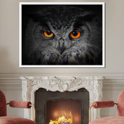 Black & White Owl with Orange Eyes - NicheCanvas