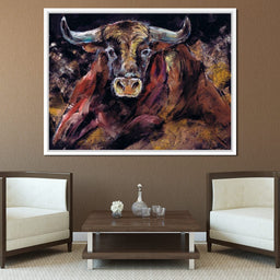 Brown Bull Charge - NicheCanvas