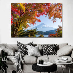 Autumn Trees by Mount Fuji - NicheCanvas