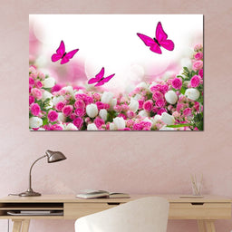 Pink Roses & Butterflies - NicheCanvas