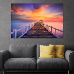 Celebrated Pier Pink Sunset - NicheCanvas