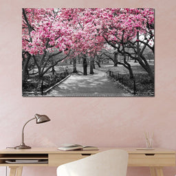 Pink Blossoms in Black and White - NicheCanvas