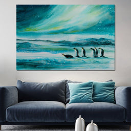Penguins Under the Aurora Borealis - NicheCanvas