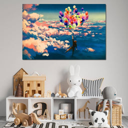 Flying with Colorful Balloons - NicheCanvas