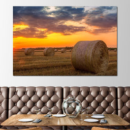 Hay Bales Sunset - NicheCanvas