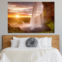 Sunset over Seljalandsfoss Waterfall - NicheCanvas