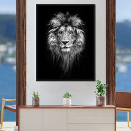 Black and White Lion Face - NicheCanvas