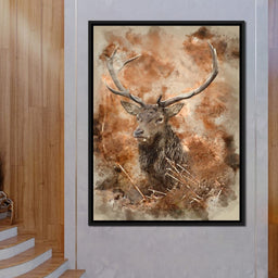 Red Deer Stag on Brown Background - NicheCanvas