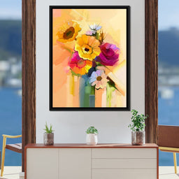 White Yellow & Red Flower Bouquet - NicheCanvas