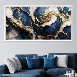 Luxury Abstract Marble in Blue, White & Gold - NicheCanvas