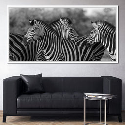 Zebra Herd in Black & White - NicheCanvas