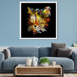 Colorful Cat on Black Background - NicheCanvas