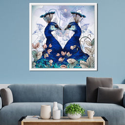 Blue Floral Peacocks - NicheCanvas