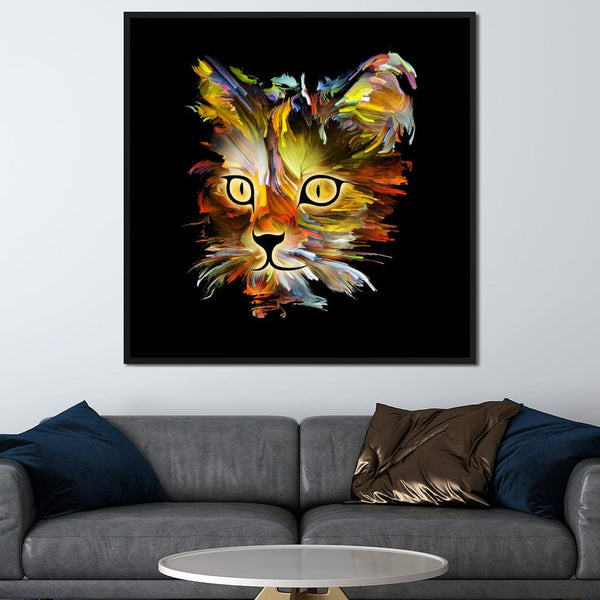 Colorful Cat on Black Background | NicheCanvas