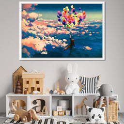 Flying with Colorful Balloons - NicheCanvas