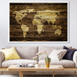 World Map - Oak Planks - NicheCanvas