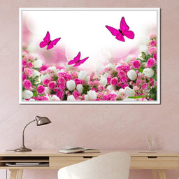 Pink Roses & Butterflies - NicheCanvas