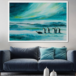 Penguins Under the Aurora Borealis - NicheCanvas