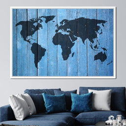 World Map - Blue Planks - NicheCanvas