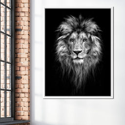 Black and White Lion Face - NicheCanvas
