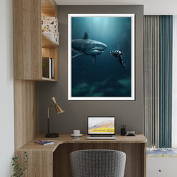 Shark Meets Diver - Zenzdesign - NicheCanvas