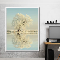 Winter Tree by the Lake - NicheCanvas