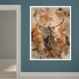 Red Deer Stag on Brown Background - NicheCanvas