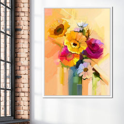 White Yellow & Red Flower Bouquet - NicheCanvas