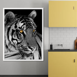Black and White Tiger with Yellow Eyes - NicheCanvas