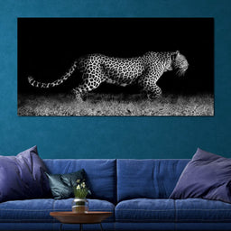 Black and White Jaguar Running - NicheCanvas