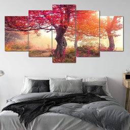 Red Autumn Trees Canvas Set