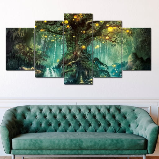 Nature Spirits - Canvas Print - stunning wall art of a magical tree with floating lights straight out of a fantasy - this home decor is perfect for a little extra aesthetic flair | NicheCanvas