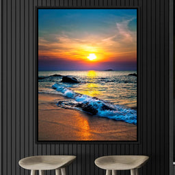 Black Sand Beach Sunset - NicheCanvas