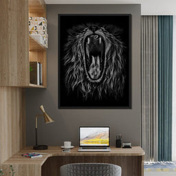 Black and White Roaring Lion - NicheCanvas