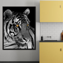 Black and White Tiger with Yellow Eyes - NicheCanvas