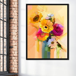 White Yellow & Red Flower Bouquet - NicheCanvas