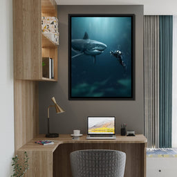 Shark Meets Diver - Zenzdesign - NicheCanvas