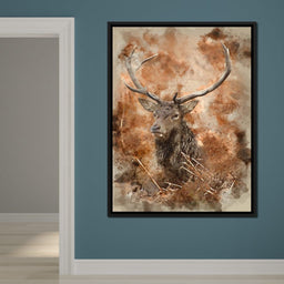 Red Deer Stag on Brown Background - NicheCanvas