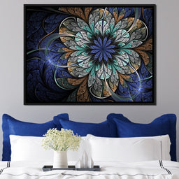 Blue and Gold Fractal Flower - NicheCanvas
